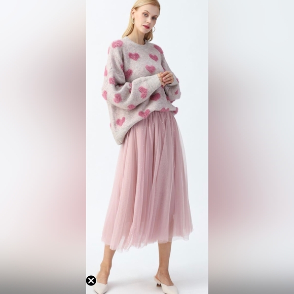 CHICWISH Contrast Color Fuzzy Hearts Knit Sweater - Picture 3 of 11